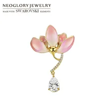 Neoglory circón y esmalte broche de flores rosadas brillante diseño romántico lindo estilo de niña para dama vestido largo suéter clásico venta
