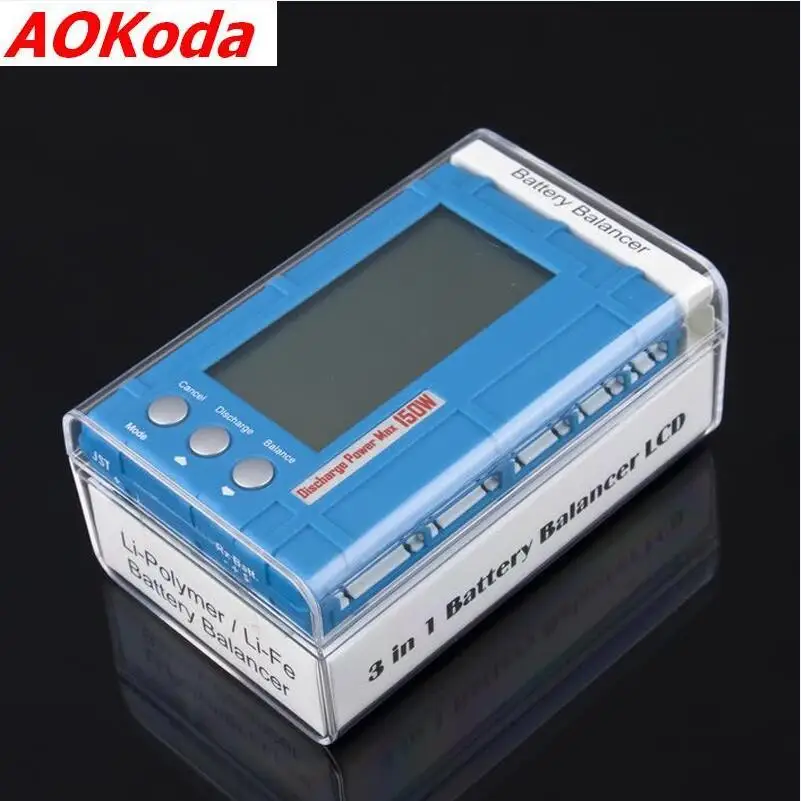 AOKoda 150 Вт 3 в 1 RC 2 s-6s Lipo Li-Fe балансировочный ЖК-дисплей+ измеритель напряжения+ разрядник