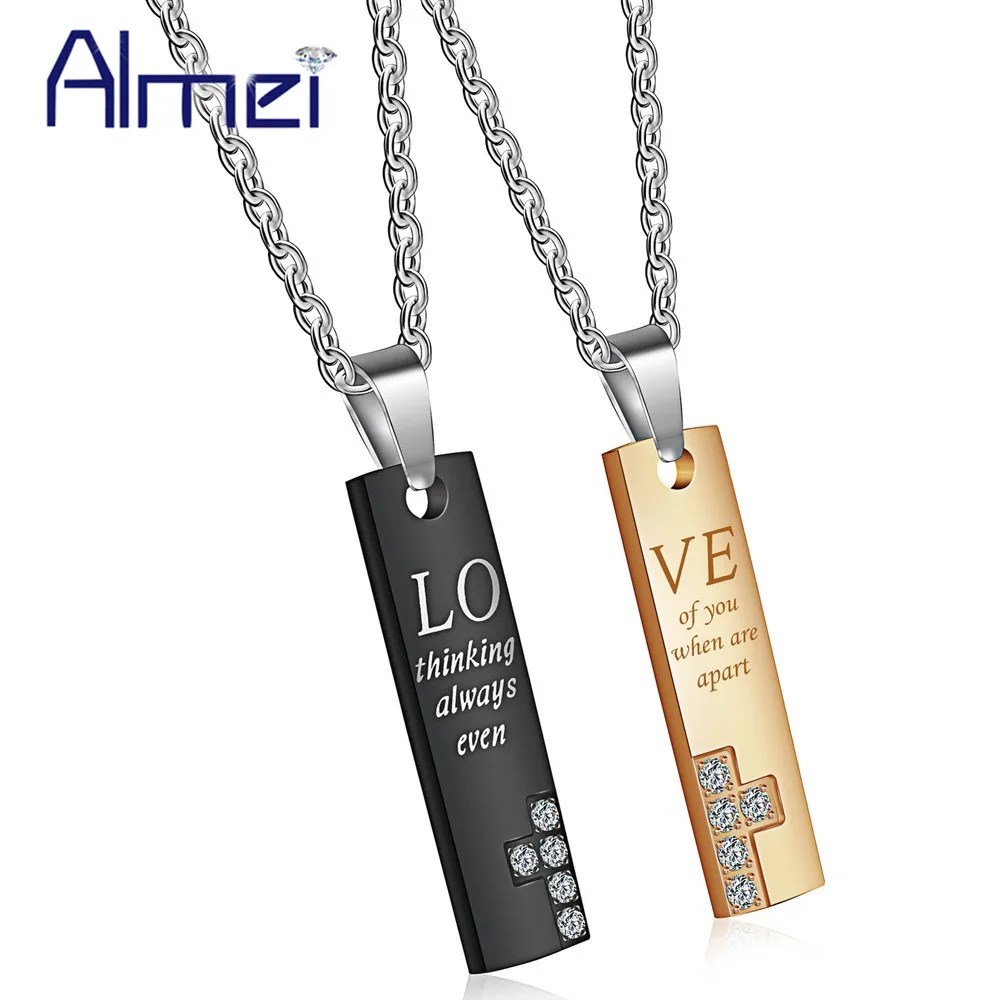 Ожерелья Almei Love с буквой и подвесками титановое сердце парные ожерелья для