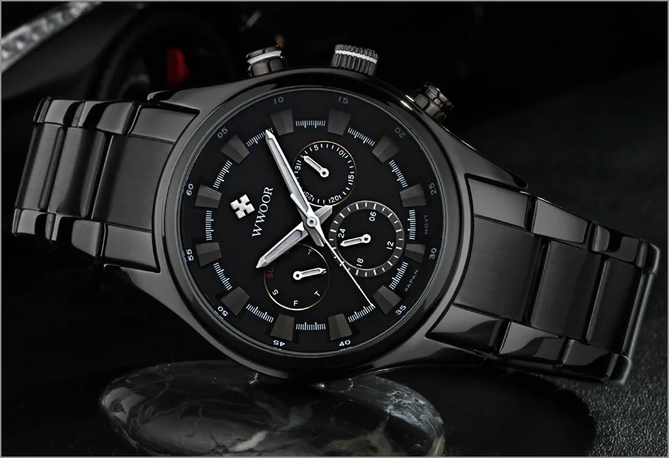 WWOOR Black Watches Men Top Luxury Brand Waterproof Luminous Hands Quartz Watch  Military Male Hour WristWatch relogio masculino (7)