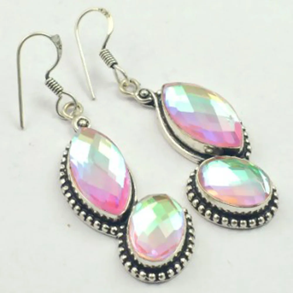 

Rainbow Topas Earrings Silver Overlay over Copper , 60 mm, E3602
