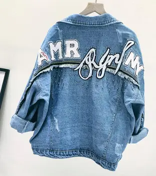 

2019 High Quality Embroidery Harajuku BF Jean Jacket Spring Loose Beading jacket For Women Autumn Coat Denim jacket for women