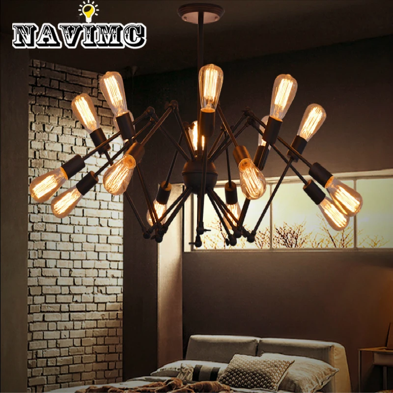 

Creative Wrought Iron Spider Chandelier Retro Living Room Lighting Restaurant Industry Light E27 Lamp 8/12/14/16heads