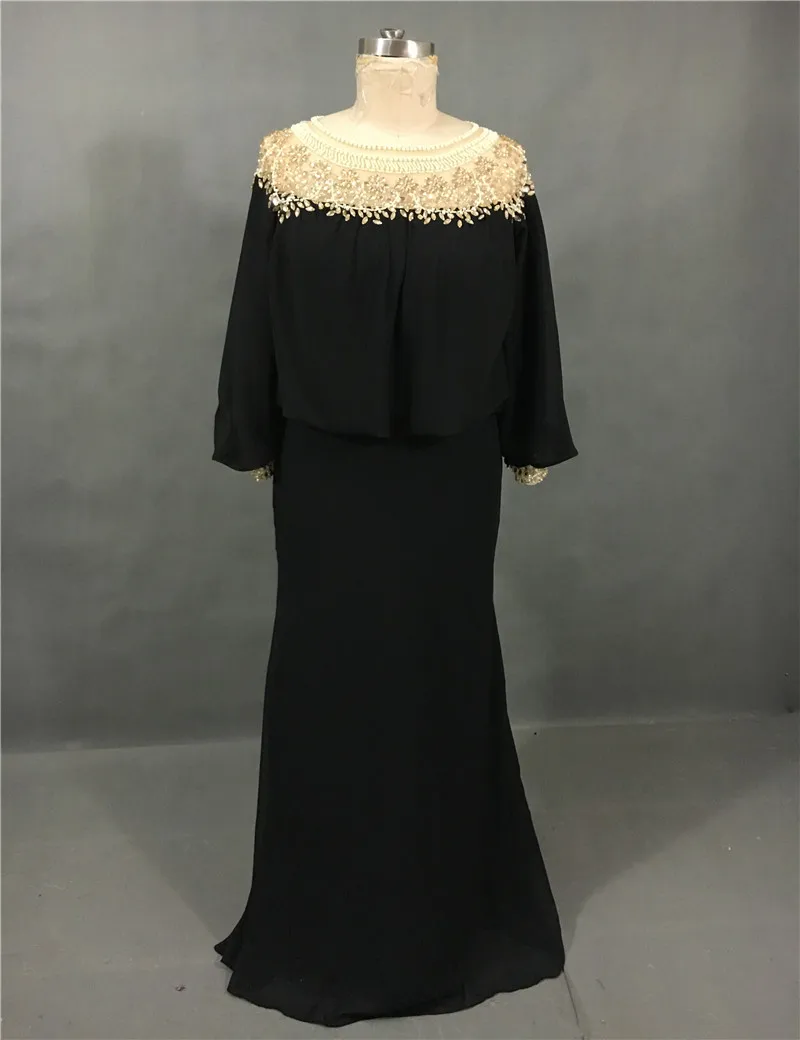 Saudi Arabia Black Beading Evening Dresses Long Sleeves Women's Pageant Gowns Handwork vestido de noche Mother Dress | Свадьбы и
