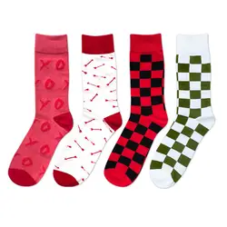 Мода 1 пара осень Для мужчин большой Размеры хлопок экипажа Happy Socks проверяет рисунком Смешные Носки мужские Повседневное Street Стиль носки