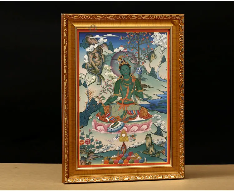 Зеленая Tara Thangka декоративная картина статуя Будды Настенная живопись четыре-armed Guanyin Huang Caishen подвеска-прихожая