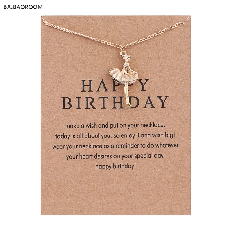 

New Golden Plated Happy Birthday Ballet Girl Alloy Clavicle Bones Pendant Short Necklace