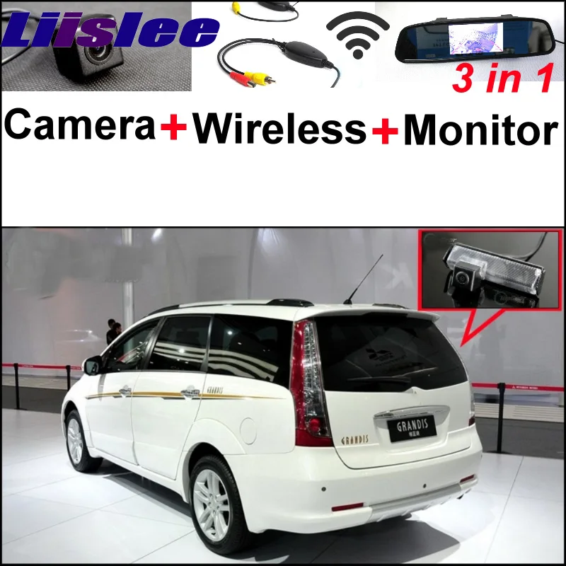 

3 in1 Special Rear View Camera + Wireless Receiver + Mirror Monitor Parking System For Mitsubishi Grandis Space Wagon 2003~2011