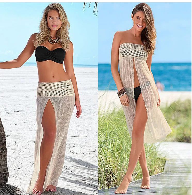 Beach Cover Up Bikini Cover Up Swimwear Women Swimsuit Hollow Mesh Long