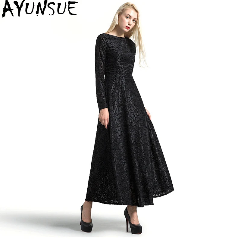AYUNSUE 2019 Vintage Zwarte Kanten Jurk Vrouwelijke Herfst Winter Jurken Lange Mouwen Maxi Jurk Vrouwen vestidos Plus Size 4XL SS6186 AYUNSUE 2019 Vintage Zwarte Kanten Jurk Vrouwelijke Herfst Winter Jurken Lange Mouwen Maxi Jurk Vrouwen vestidos Plus Size 4XL SS6186