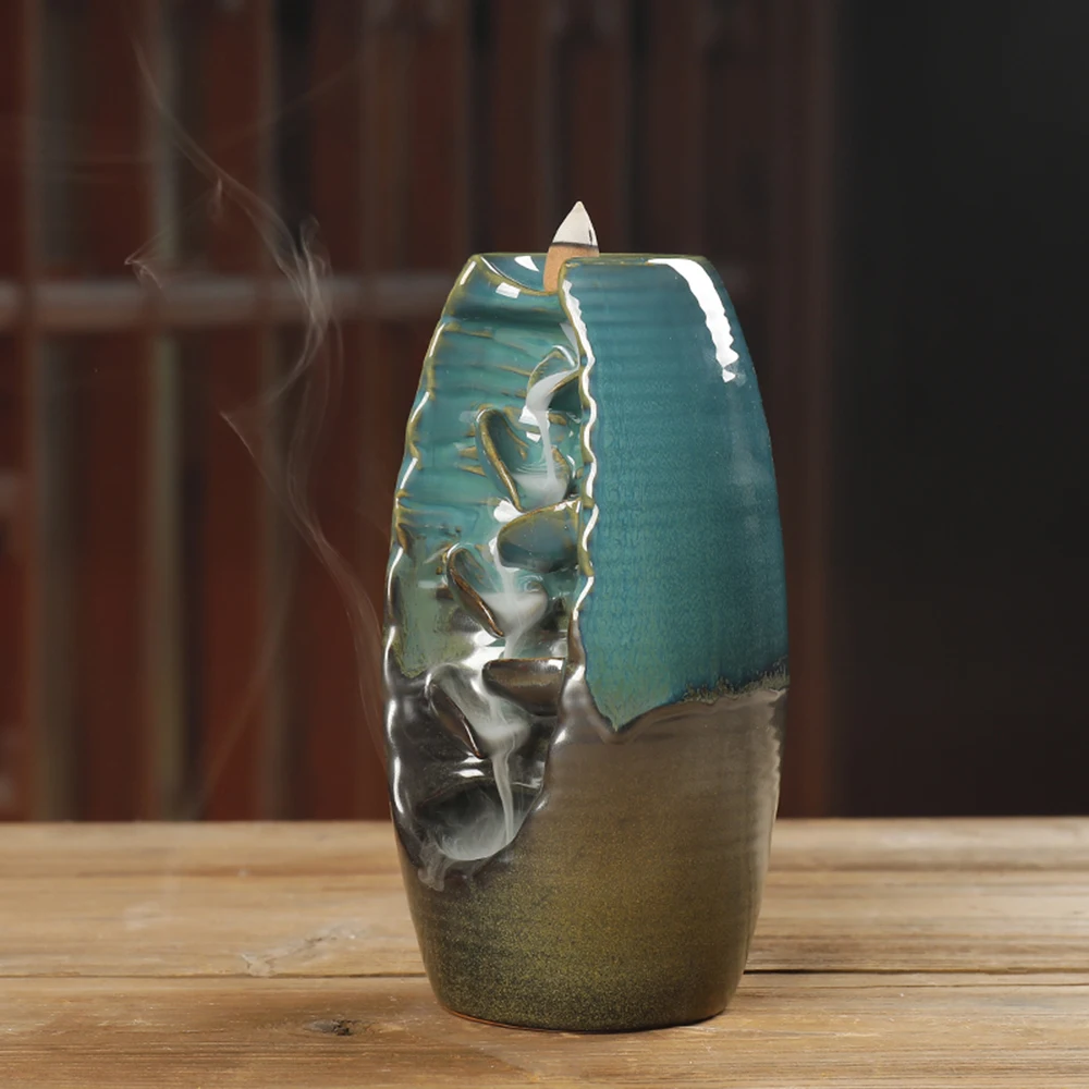 

New Ceramic Backflow Waterfall Smoke Incense Burner Censer Holder Home Decor Buddhist Incense Holder