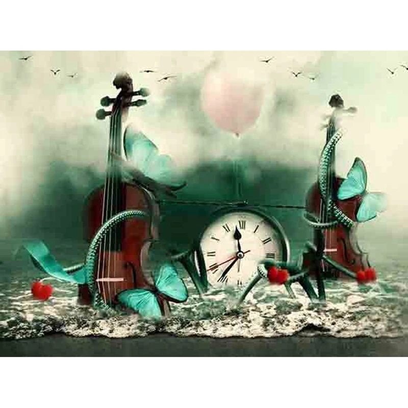 Huacan-5d-Diy-Diamond-Painting-Clock-Round-Full-Drill-Mosaic-Diamond-Embroidery-Cartoon-Violin-Cross-Stitch