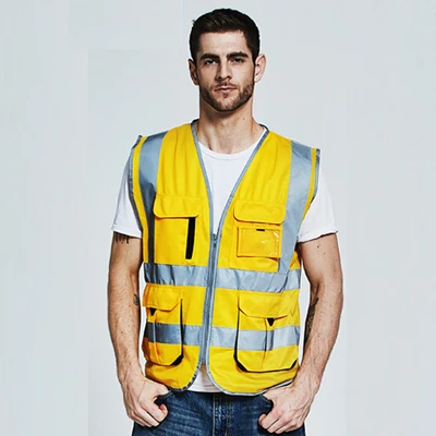 Sfvest hi vis жилет светоотражающий Детская безопасность жилет высокой видимости на молнии спереди Детская безопасность жилет с светоотражающие полосы спецодежды - Цвет: Golden