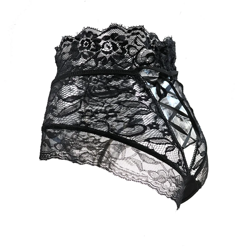1pcs Black Sexy Lace Panties Women Underwear High-Rise Hollow Ladies Thongs and G Strings Straps Female Imitation Lingerie