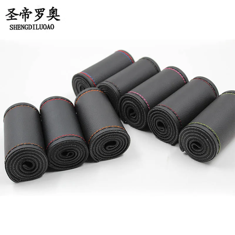 

38cm advanced composite leather car steering wheel cover with multicolor optional thin line