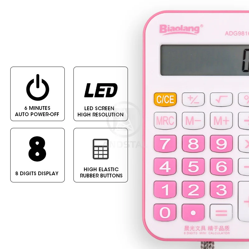 Andstal двойной мощности M& G карманный мини-калькулятор Многофункциональный милый розовый Солнечный маленький калькулятор для школьников 8 цифр