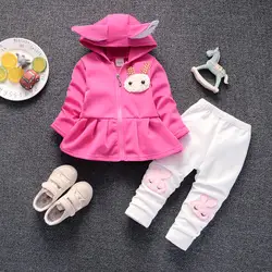 BibiCola/для маленьких девочек осенняя одежда детские толстовки с капюшоном одежда для малышей Топ с кроликом + штаны с рисунком хлопок детская