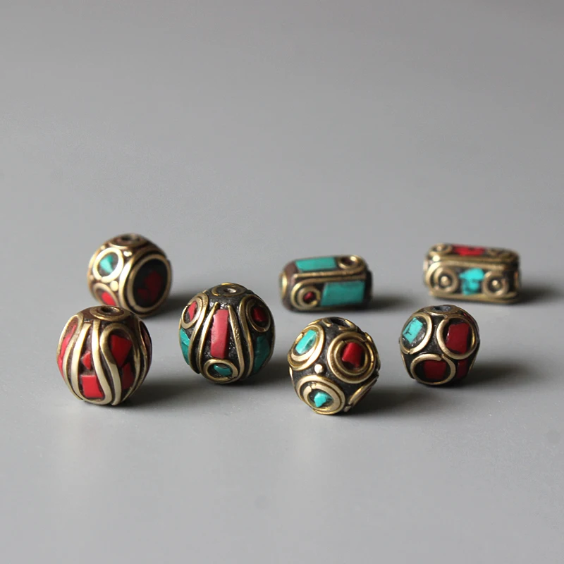 Wholesale Tibetan Copper Beads Inset Coral & turquoise Artisan Handmade
