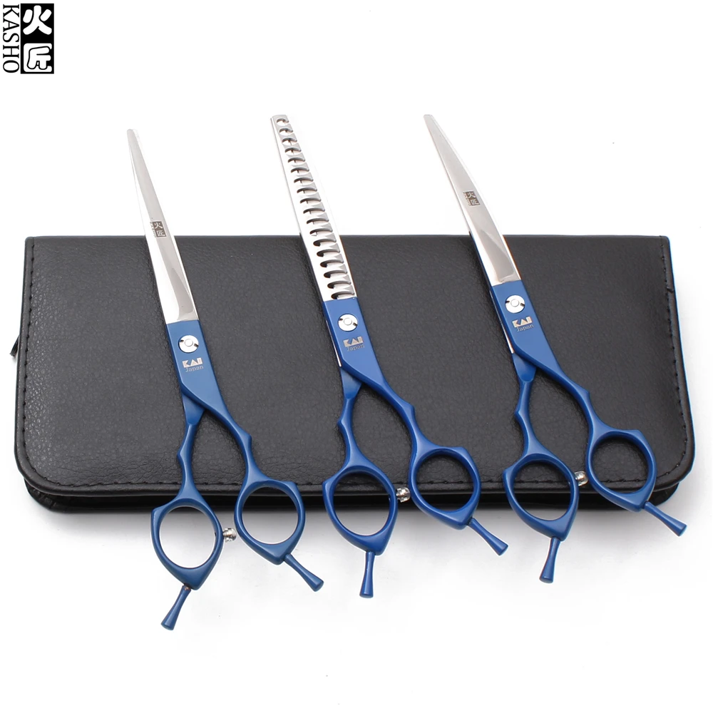 

H3009 6.5" Blue Color Kasho 440C Dogs Scissors Straight Shears Thinning Scissors Professional Grooming Shears Pets Scissors Set