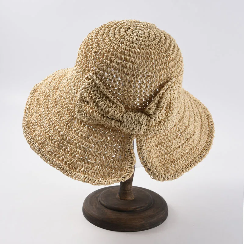ROSELUOSI Summer Sun Hat For Women Spring Brand New Foldable Bow-Knot Beach Hats Ladies Casual Hat Sombrero Mujer Verano
