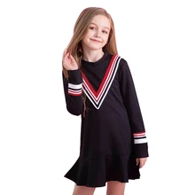 Платье для девочек; осенне-зимняя одежда для детей; повседневное детское платье в полоску с длинными рукавами и v-образным вырезом для детей 4, 5, 6, 8, 10 лет