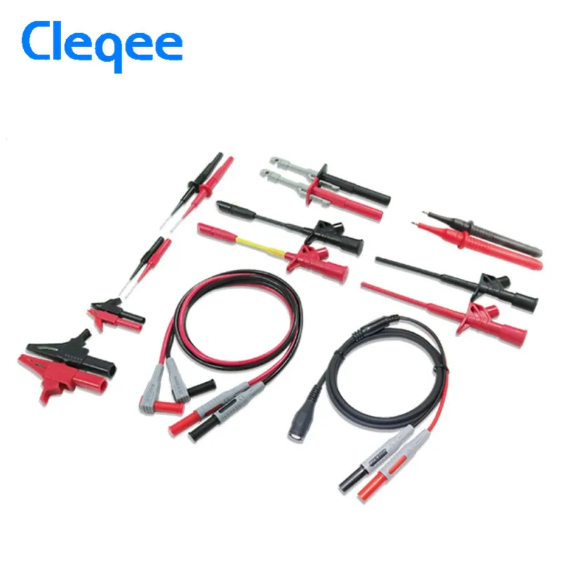 

Cleqee 18 in 1 Universal Electronic Professional Multimeter P1900PRO Test Lead Kit Probe Cable Hook Alligator Clip Banana Plug
