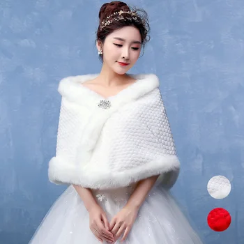 

P046 Women Winter Clothes Bride Wedding Shawl Winter Faux Fur Coat ritual Performance Imitation Mink Fur Wrapping Cloak