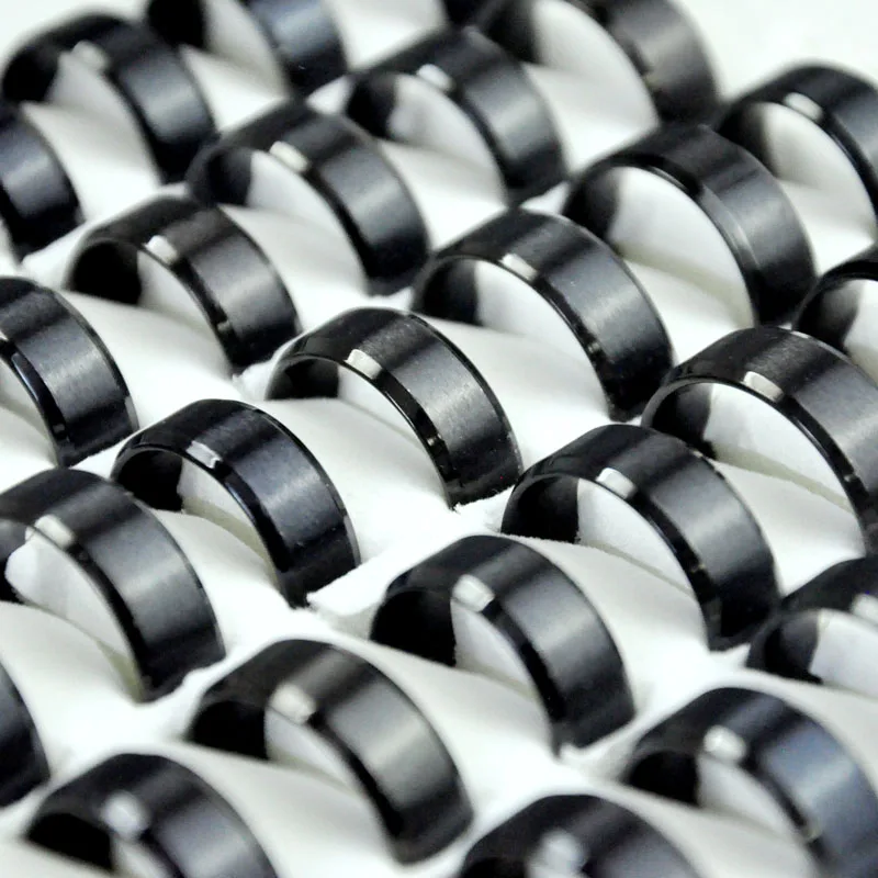 

100Pcs Black Stainless Steel Men Rings Lots Jewelry Big Wholesale Bulks RL4144