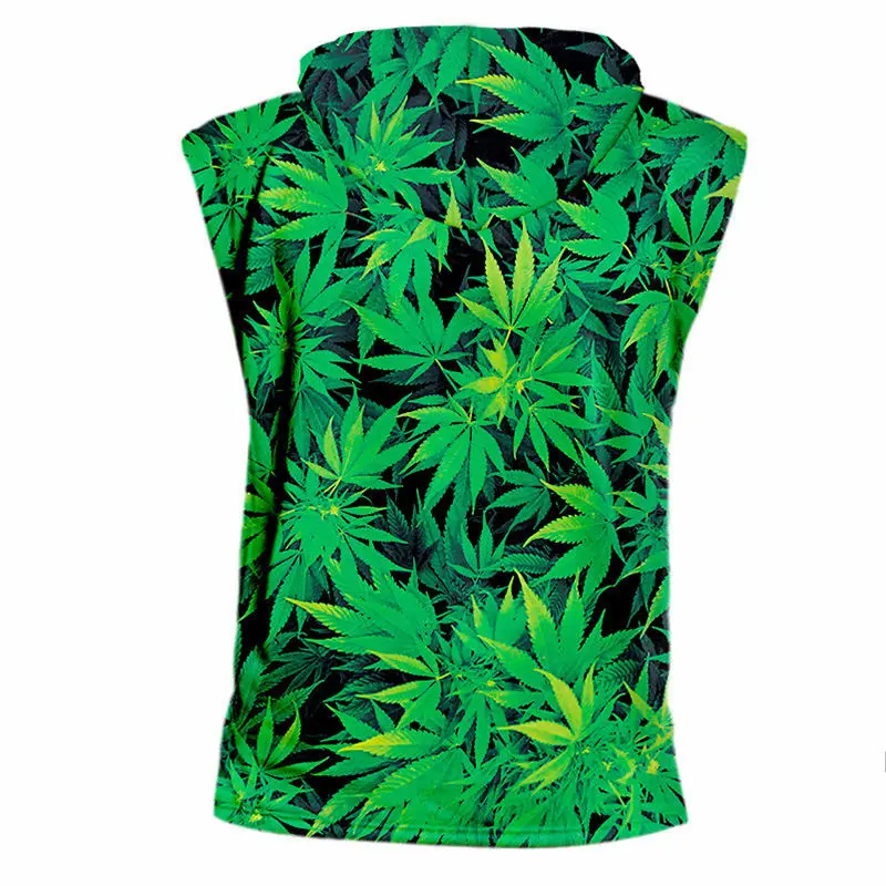 Мужские тренировки с капюшоном топы новинка 3d Сорняк листьев печати майка с капюшоном Бодибилдинг Мышцы отрезать топы без рукавов тренажерный зал жилет