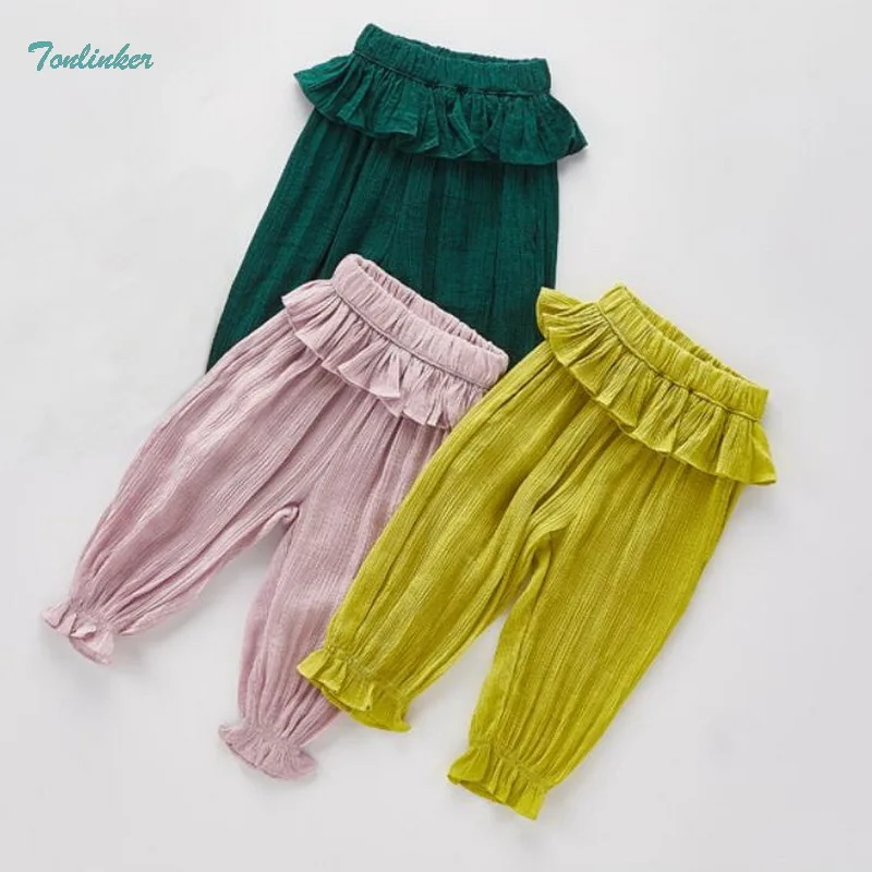 

Tonlinker Summer 2018 Baby Girls Ruffles Mosquito-proof pant Tollder Kids Elastic Waist Casual PLantern ants Children clothes