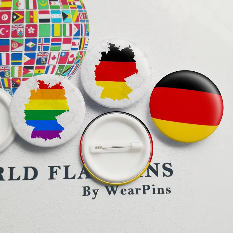 

Germany Flag Map Tin Button Pins LGBT Gay Rainbow Pride Tin Button Badges