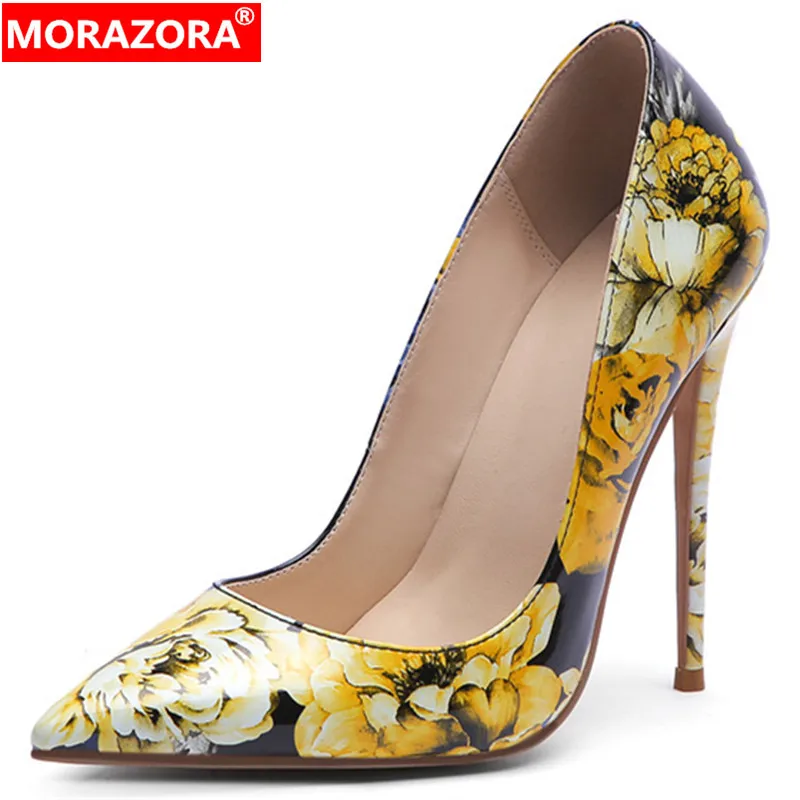 

MORAZORA 2019 new arrival women pumps print spring summer single shoes pointed toe elegant thin high heels wedding shoes woman