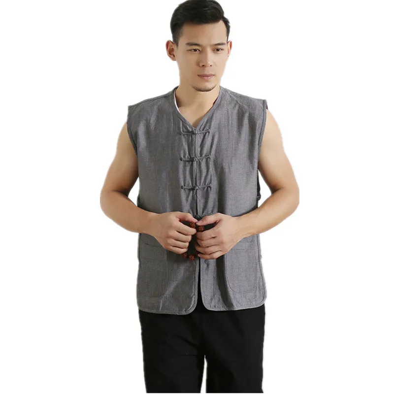 

Chinese Style Tang Suit Cotton Sleeveless Vest Male Summer Men's National Clothes Tops M-4XL Large Size