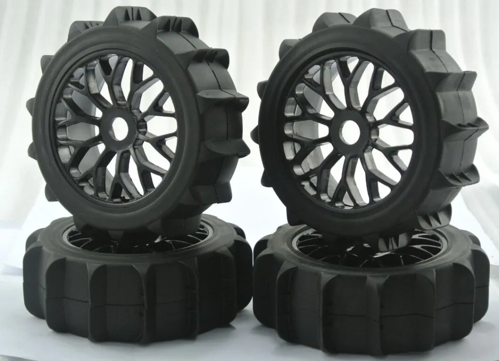 1/8 RC Buggy 4pcs 17mm Hub Wheel Rim & Snow/Beach Tires Tyre for HPI