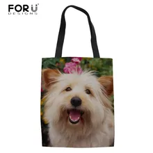 FORUDESIGNS/Повседневная парусиновая школьная вместительная сумка для девушек с милым животным йоркширским узором, женские многоразовые хозяйственные Эко сумки Bolsa Feminina