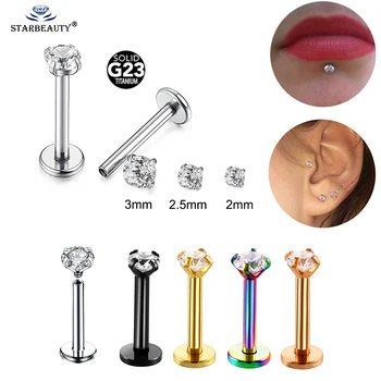 

1Pc G23 Anodized Titanium Helix Flat Back Tragus Internally Thread Triple Prong Set Anodized piercing Cartilage Earring Studs