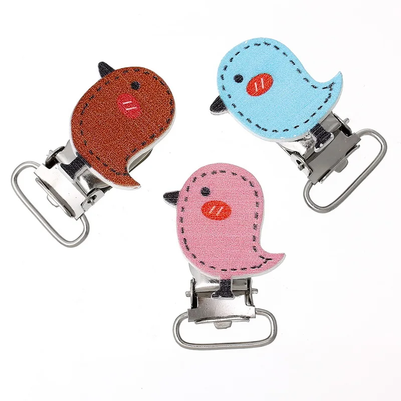 

5Pcs Many types Animal pattern Iron Metal Wooden Baby Pacifier Clips Solid Color Holders Cute Infant Soother Clasps Holders