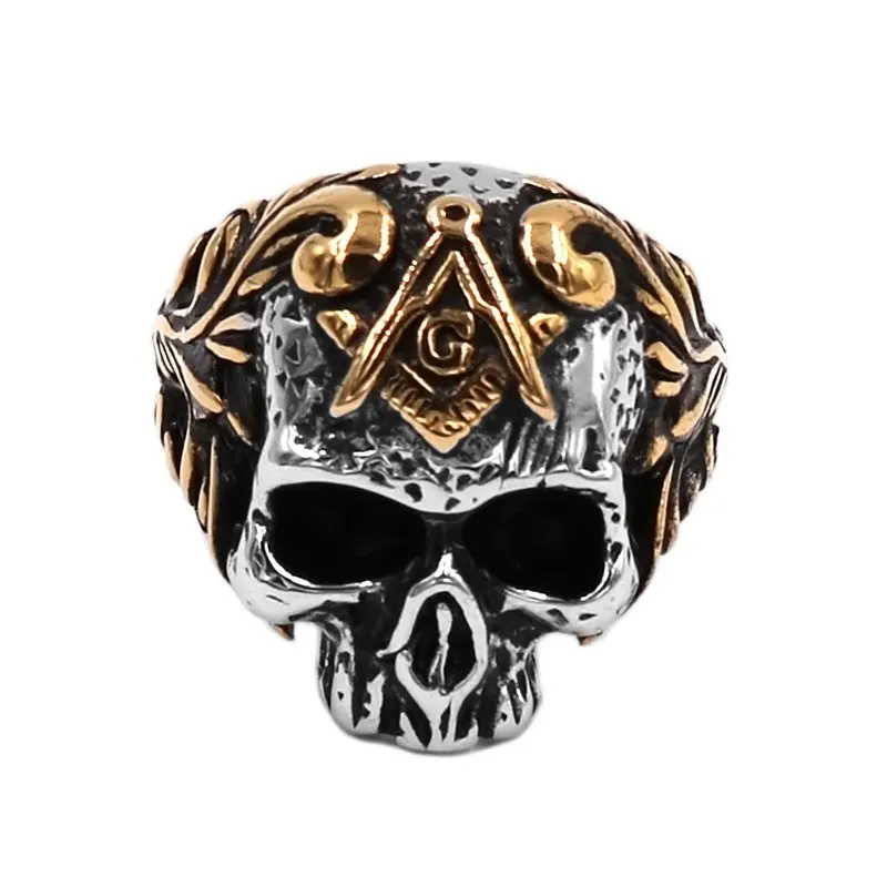 Золото масонский череп байкерское кольцо из нержавеющей стали ювелирные изделия классический цветок череп масонское мужское кольцо SWR0934