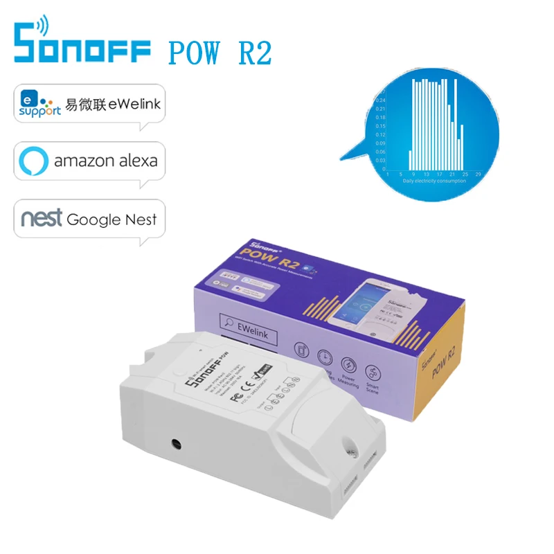 

Sonoff Pow R2 Wireless Smart WiFi Switch ON/Off 16A Monitor Historical Energy Consumption With Time Power Scene Share Control