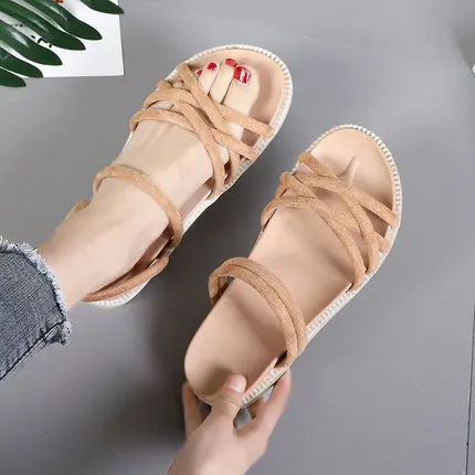 

Sandals 2019 new female summer flat bottom two wear sandals female students wild Korean version of the shoes with women