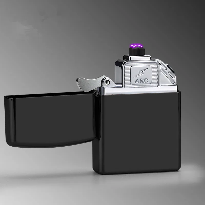 Двойная дуговая зажигалка, ветрозащитная электронная USB Зажигалка для перезарядки, электрическая зажигалка для курения - Цвет: black
