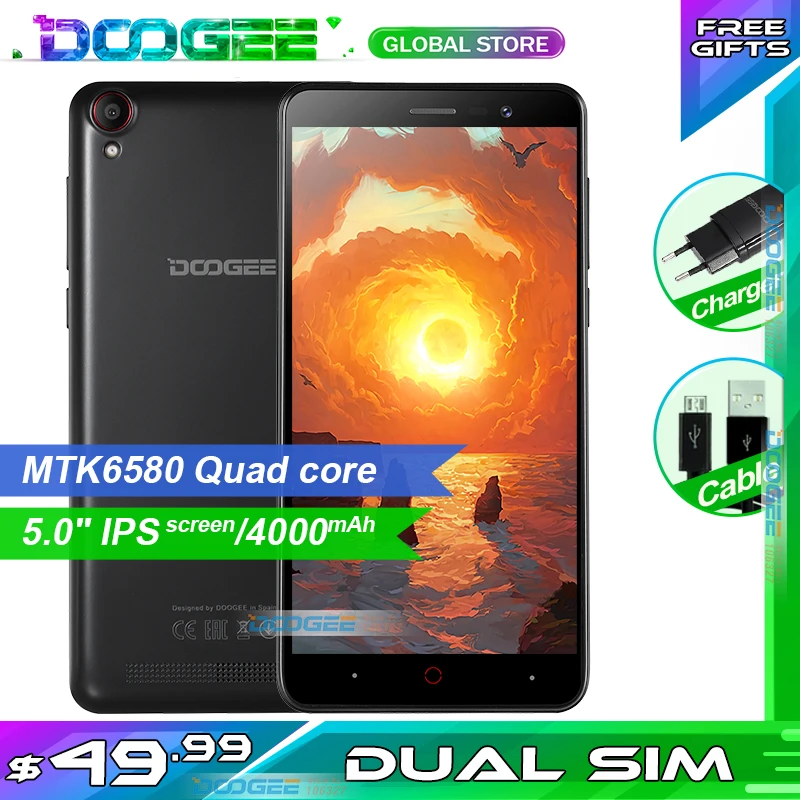 

2019 Doogee X100 Mobile Phone 4000mAh MTK6580 Quad Core 5.0" Screen 1GB RAM 8GB ROM 5.0MP Dual SIM Android 8.1 Smartphone