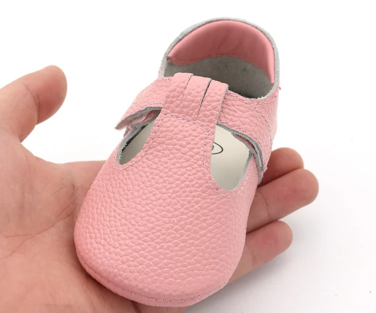 Жесткая Резиновая подошва Т-бар стиль натуральная кожа детские мокасины обувь для новорожденных первые ходунки детская обувь