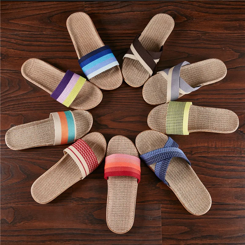 

Whoholl 2018 Hot Sale Women Home Slippers Linen Home Slippers Indoor Bedroom Sandals Couple Sheepskin Leather Floor Slippers
