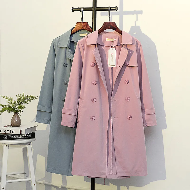 

Plus Size 4XL 5XL Trench Coat Women 2019 Casual Solid Color Coats Spring Autumn Female Double-breasted Long Oversized Outerwear