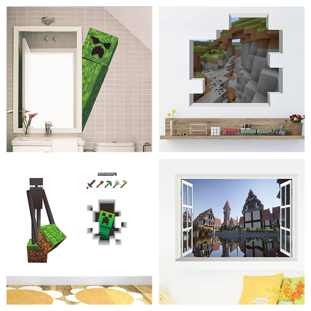 дешево! Популярные Мозаика Игры Minecraft Стены Стикеры Для Детей Спальня Главная Искусство Мальчики