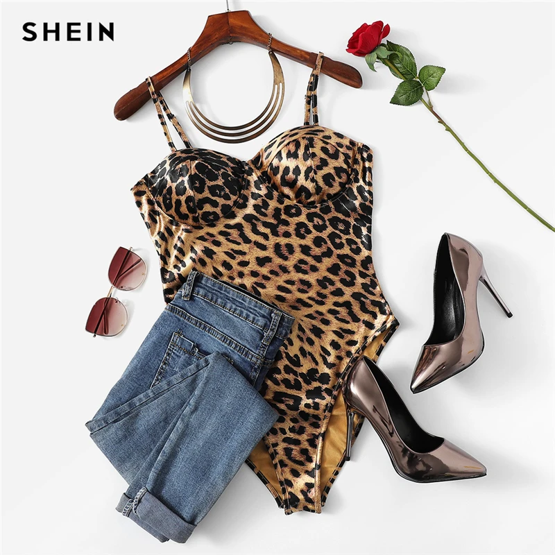 SHEIN Элегантное Боди На Бретелях С Леопардовым Принтом Стильные Боди Без Рукавов