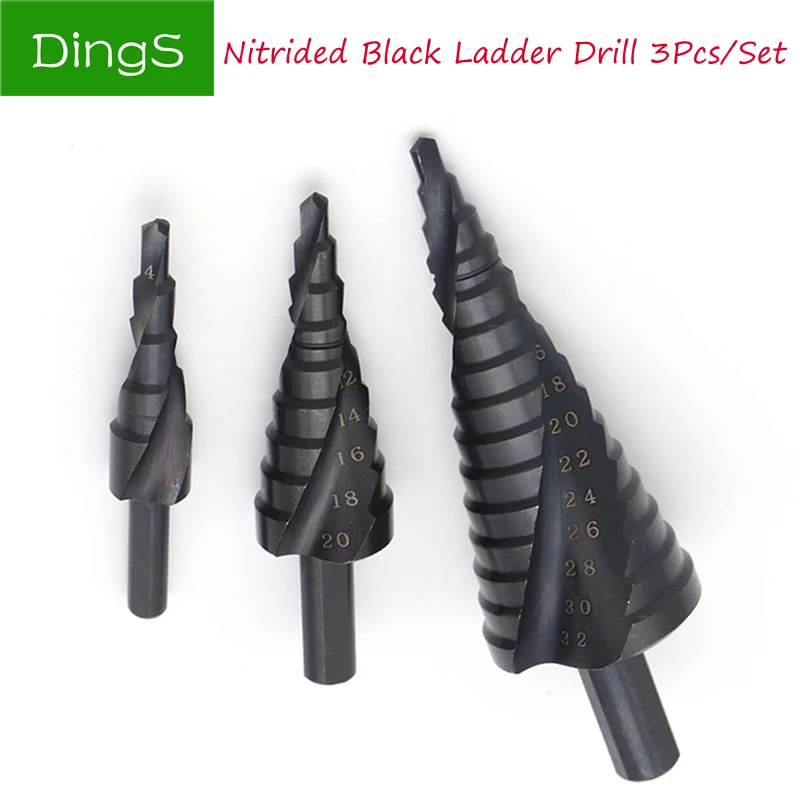 

3pcs 4-12/20/32mm HSS Cobalt Step Drill Bit Nitrogen Spiral Flute High Speed Steel for Metal Cone Bits Set Hole Cutter Tools