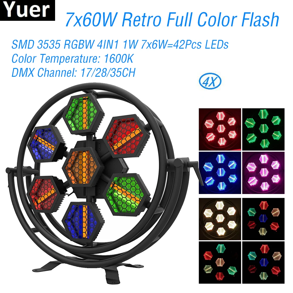 

4Pcs/Lot LED Full Color Retro Flash Light RGBW 4IN1 7x60W LED DMX512 Sound Party Lights DJ Disco Strobe Flashing Stage Light