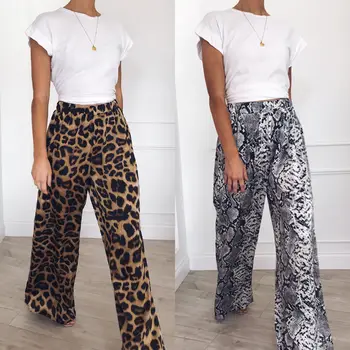 

Women Palazzo Pant Snake Skin Pattern Flared Wide Leg Pants High Waist Ladies Career Long Trousers Leopard Print Femme Trouser